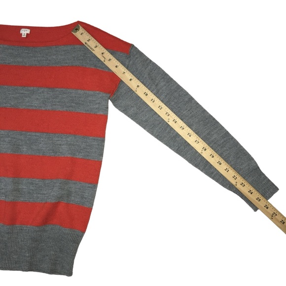 J. CREW Wool Alpaca Blend Gray Orange Striped Boatneck Sweater - Women’s Medium - Picture 5 of 11